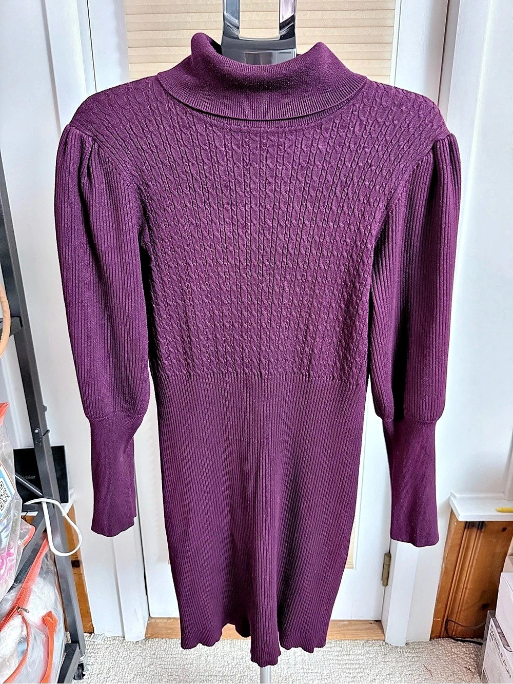 Cozy Chic Autumnal Taylor Women's Mock Neck Puff Sleeve Sweater Dress XL romance